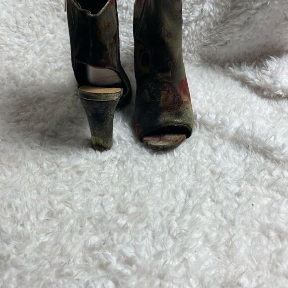 Bamboo Fall floral multi color Velvet ankle sandals peep toe side zipper size 11 - Picture 6 of 12